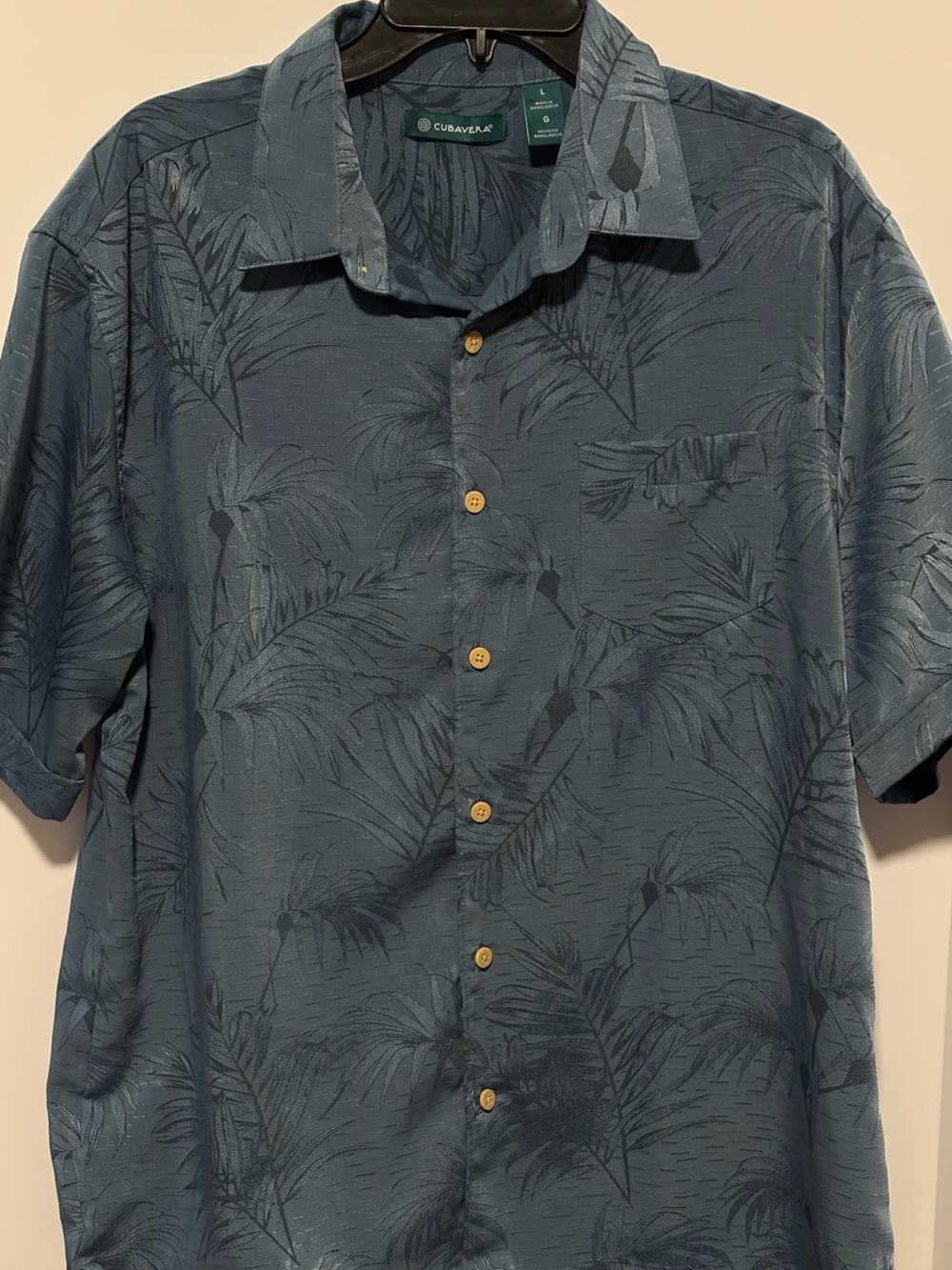 Cubavera Slate Blue Palm-Print Short-Sleeve Button-Down Shirt